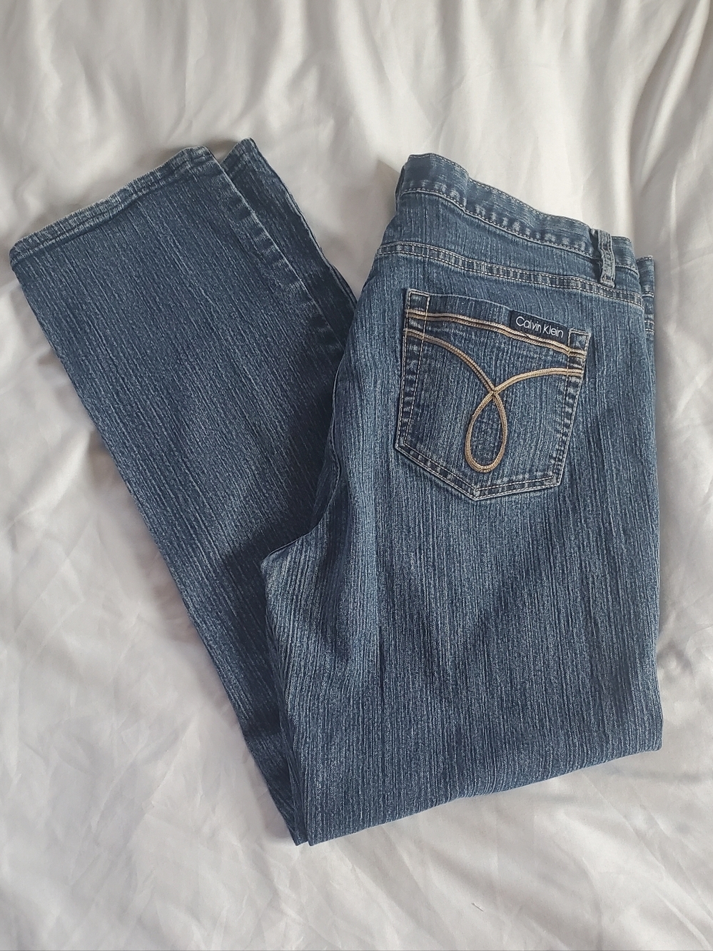 Calvin Klein Dark Blue Denim Straight Leg Jeans, Sz 32/14 (Actual W34/L29)